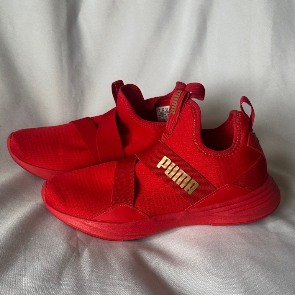 PUMA Radiate Z Strap Red/Gold Running Shoes 194089-04 Women's Size 8.5